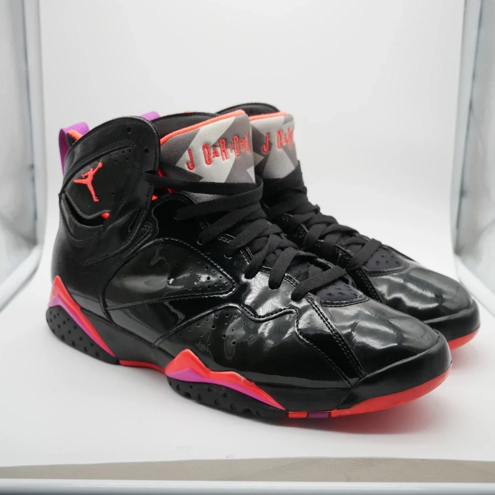 Nike Air Jordan 7 Retro Black Patent Gloss Crimson 313358-006 Women Size 12